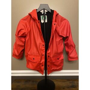 Oaki Oakiwear Rain Jacket Size 5 Red Lined Snap Pockets Hooded Coat